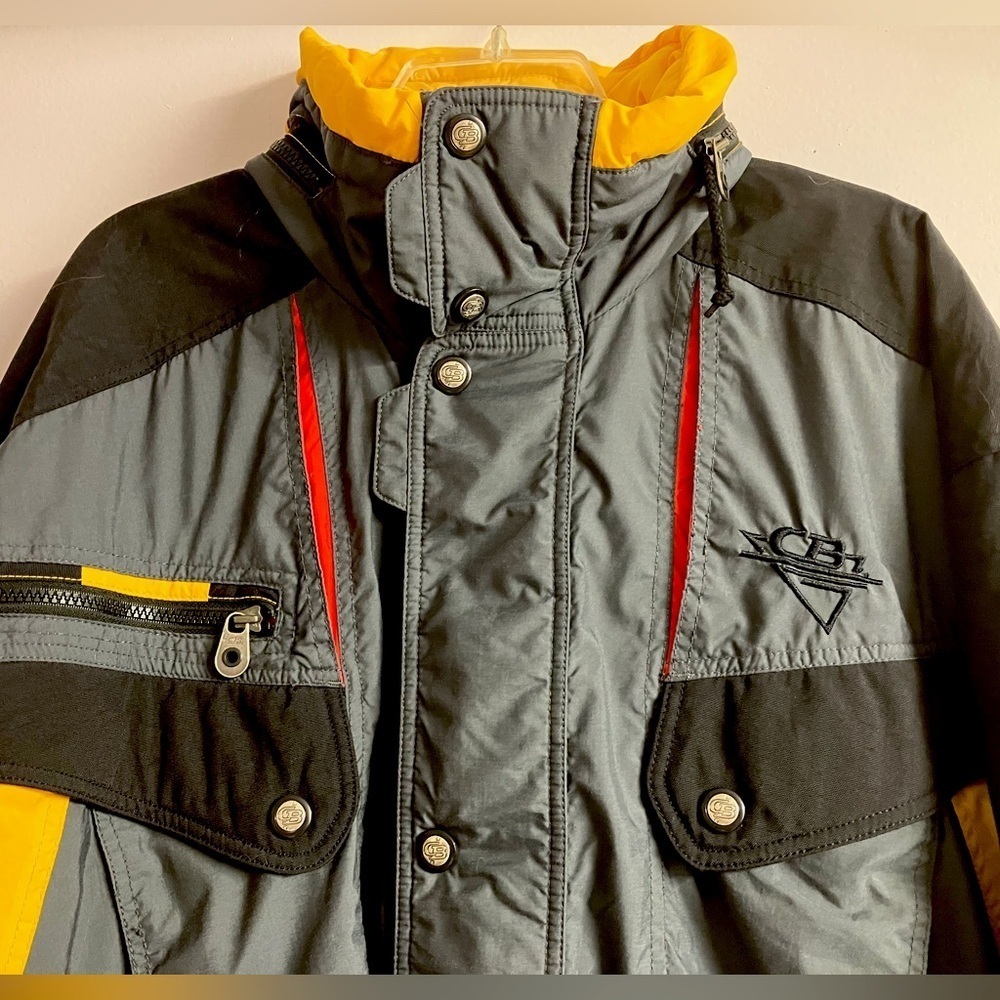 Men’s Hooded Jacket/Coat/Windbreaker, Large, Gray/Yellow/Red, CB Sports - Picture 14 of 14